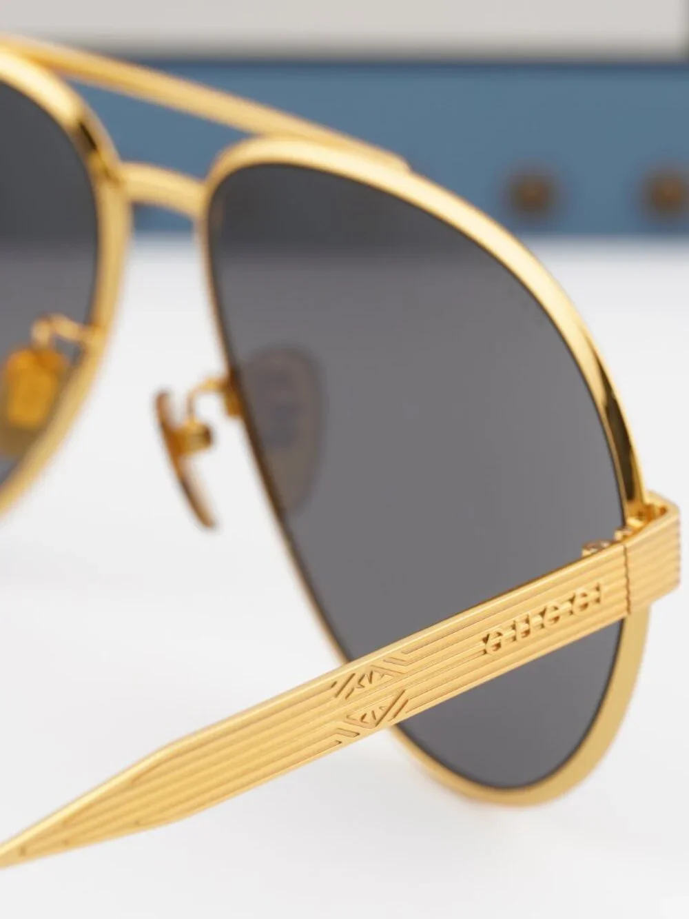 Gucci GG1513S 001 Aviator Sunglasses - Gold\Grey